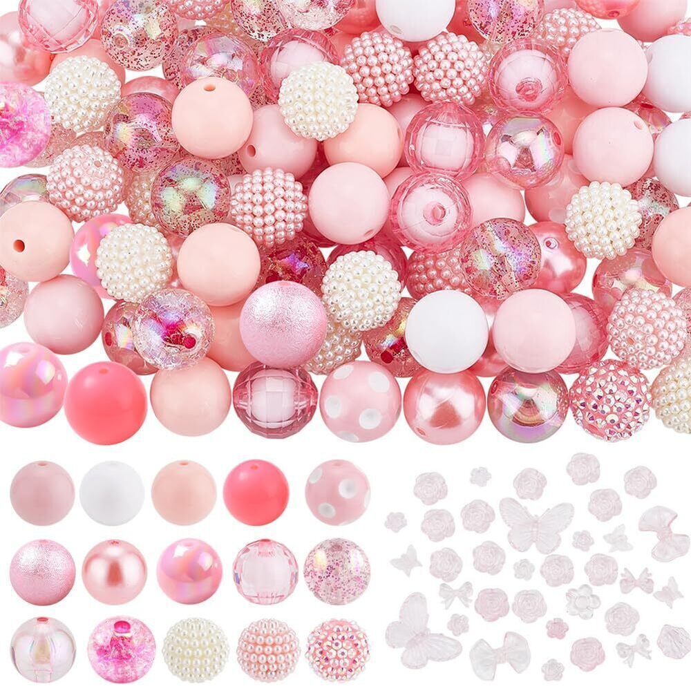 2534 110pcs 20mm Bubblegum Beads 16 Styles Chunk Beads 30g Pink Flower